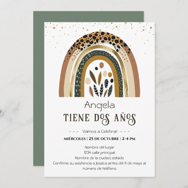 Invitation Arcoiris Boho 2do cumpleaños (Devant / Derrière)