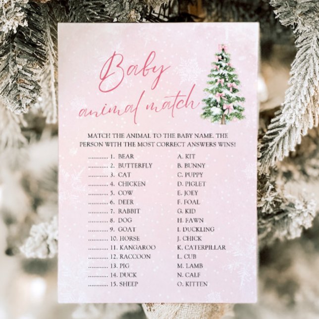 Invitation Arcs Bébé Noël Jeu de Correspondance Animaux Baby  (Pink Bows Christmas Baby Animal Match Baby Shower Game)