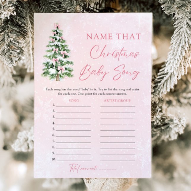 Invitation Arcs Cadeau de Naissance de Noël Nommer Cette Chan (Pink Bows Christmas Baby Shower Name That Baby Tune Game)