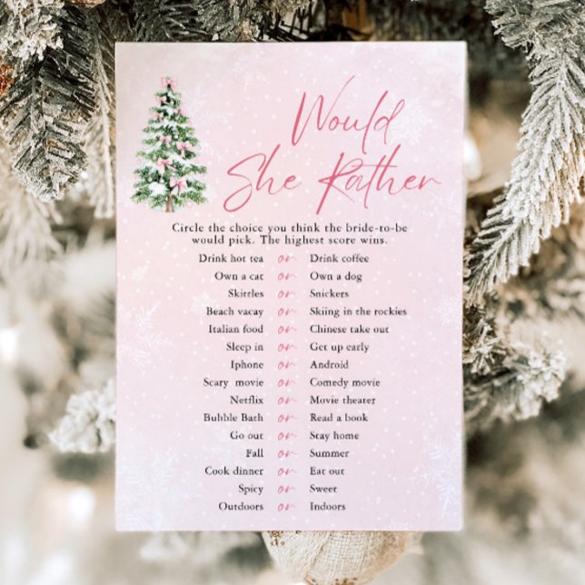 Invitation Arcs de Noël Elle préférerait Jeu de Baby Shower (Pink Bows Christmas Would She Rather Baby Shower Game)