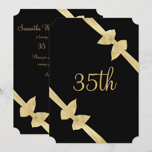 Invitation Arcs élégants en faux or pour 35e anniversaire (Devant / Derrière)