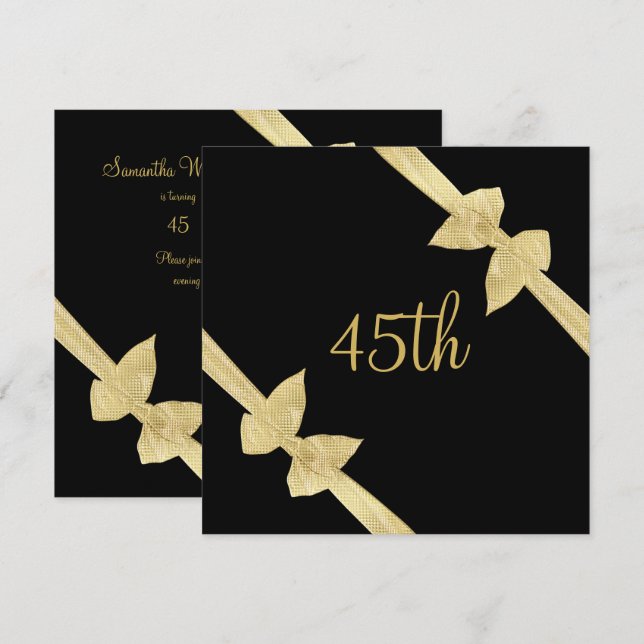 Invitation Arcs élégants en faux or pour 45e anniversaire (Devant / Derrière)