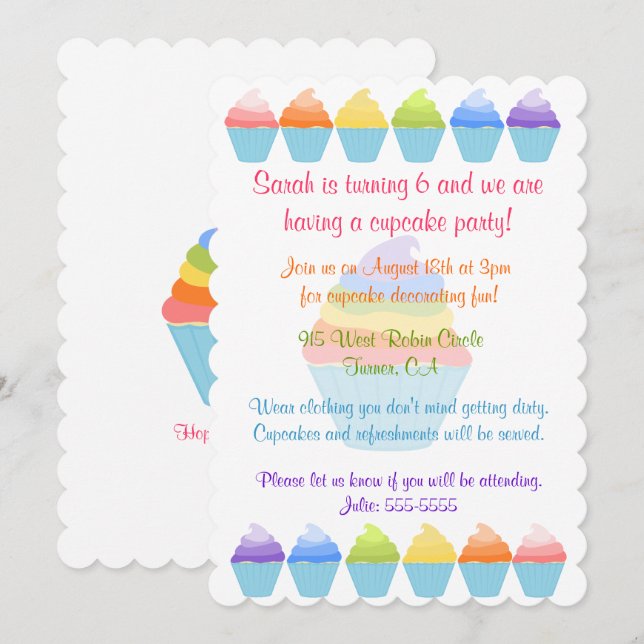 Invitation Arcs-en-ciel d'invitation de petits gâteaux (Devant / Derrière)