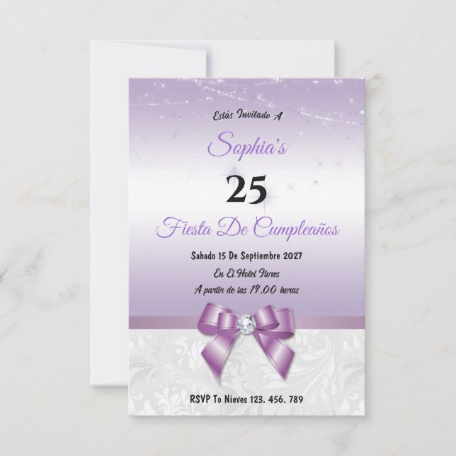 Invitation Arcs et lumières avec des gemmes lilas (Devant)