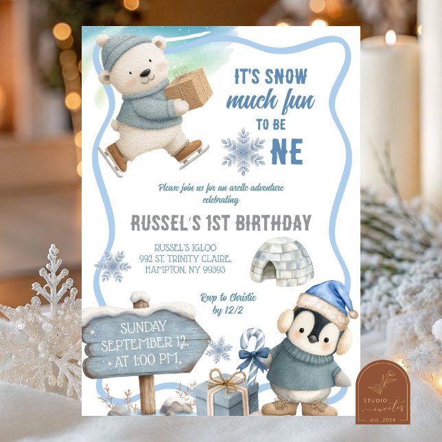 Invitation Arctic Animal Oh What Fun First Birthday (Créateur téléchargé)
