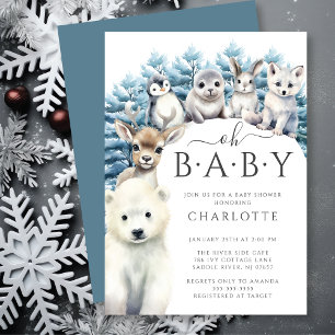 Invitation Arctic Friends Hiver Baby shower neutre