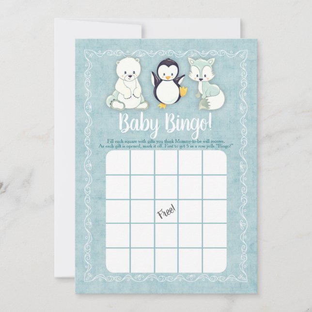 Invitation Arctic Winter Animaux Baby shower Bingo Jeu (Devant)