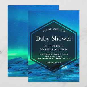 Invitation Arctique Aurore Boréale Baby Shower