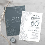 Invitation Ardoise Bleu Blanc Botanique Surprise 60e annivers<br><div class="desc">Bleu ardoise Blanc Botanique Surprise 60e Invitation anniversaire. Le minimaliste design féminin moderne présente des accents botaniques et des caractères typographiques. Carte invitation florale simple parfaite pour une célébration anniversaire surprise femme élégante.</div>