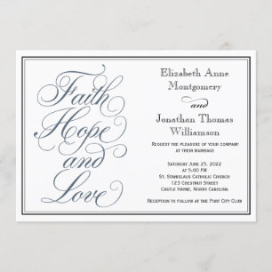 Invitation Ardoise Bleu Script Faith Hope & Love Mariage