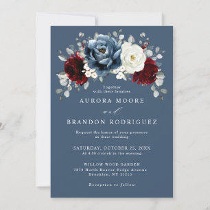 Invitation Ardoise Burgundy Blanc Ivory Floral Mariage Inv