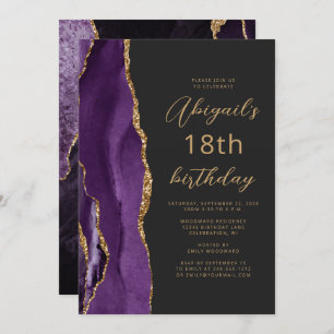 Invitation Ardoise d'agate d'or violet Script 18e anniversair
