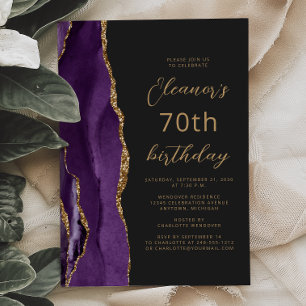 Invitation Ardoise d'agate d'or violet Script 70e anniversair