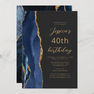 Invitation Ardoise d'or bleu marine Script 40e anniversaire