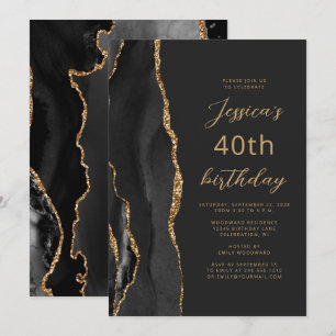 Invitation Ardoise dorée noire Script 40e anniversaire
