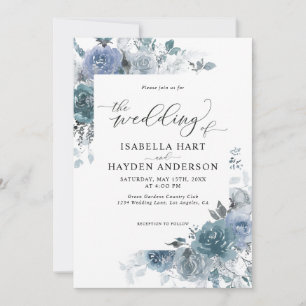 Invitation Ardoise Dusty Blue Boho Pastel Pampas Mariage Flor