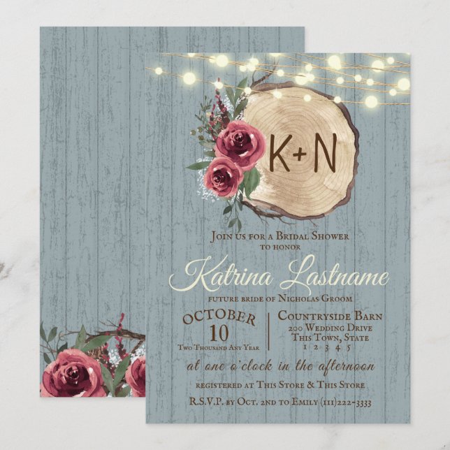 Invitation Ardoise en bois d'ardoise tranche de cordes rustiq (Devant / Derrière)