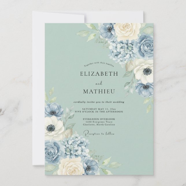 Invitation Ardoise Fleur Romantique Mariage Élégant (Devant)