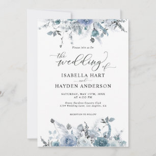 Invitation Ardoise florale Dusty Boho Pastel Blue Pampas Mari