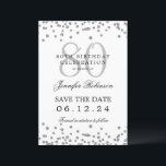 Invitation Argent 80th Birthday Save Date Détails<br><div class="desc">Elégant design "70th Birthday Party" avec faux confettis de parties scintillant & détails texte. Facile à utiliser et facile à personnaliser. Commandez aujourd'hui !</div>