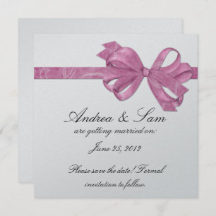 Invitation Argent avec ruban de cabot rose Enregistrer la dat
