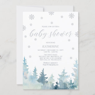 Invitation ARGENT Baby shower de forêt d'hiver de Snowflake