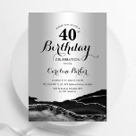 Invitation Argent Black Agate 40e anniversaire<br><div class="desc">Gate noir et argent 40e anniversaire invitation de fête. Design élégant et moderne avec arrière - plan de géométrie en marbre de pierre de pierre, faux parties scintillant argent et typographie script. Carte invitation branchée parfaite pour une célébration anniversaire féminine élégante. Invitations Zazzle imprimées ou téléchargement instantané modèle imprimable numérique....</div>