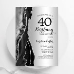 Invitation Argent Black Agate 40e anniversaire<br><div class="desc">Gate noir et argent 40e anniversaire invitation de fête. Design élégant et moderne avec arrière - plan de géométrie en marbre de pierre de pierre, faux parties scintillant argent et typographie script. Carte invitation branchée parfaite pour une célébration anniversaire féminine élégante. Invitations Zazzle imprimées ou téléchargement instantané modèle imprimable numérique....</div>