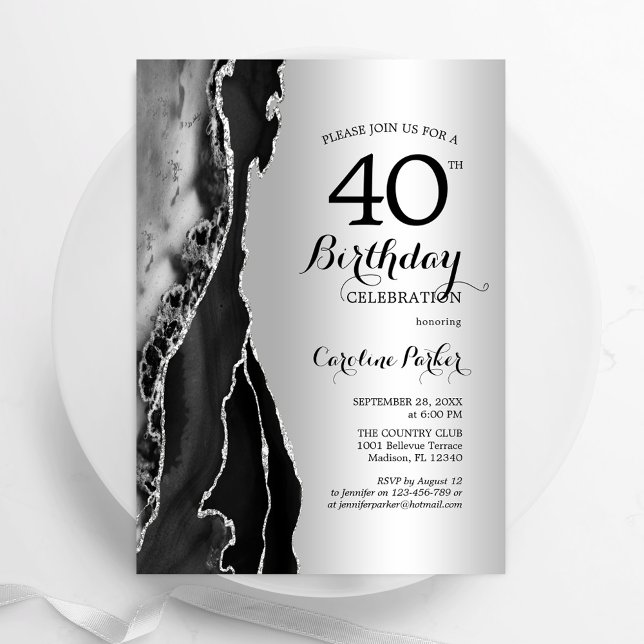 Invitation Argent Black Agate 40e anniversaire (Créateur téléchargé)