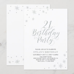 Invitation Argent & Blanc Fête d'anniversaire 21 ans chic m