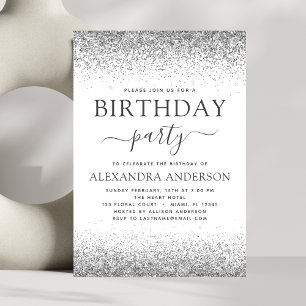 Invitation Argent Blanc N'importe quel âge Parties scintillan