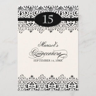 Invitation Argent blanc noir 15ème Quinceanera de regard de