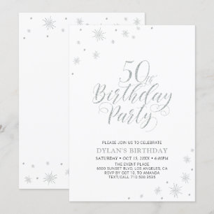 Invitation Argent & Blanc Soirée d'anniversaire chic et mod