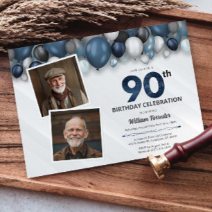 Invitation Argent bleu noir et blanc 90e anniversaire 2 photo