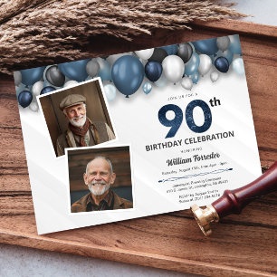 Invitation Argent bleu noir et blanc 90e anniversaire 2 photo