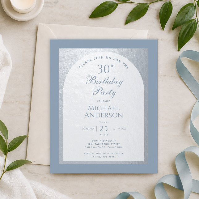 Invitation argent bleu poussiéreux 30e anniversair (Créateur téléchargé)