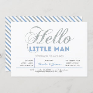 Invitation Argent, bleu Typographie moderne Baby shower gar