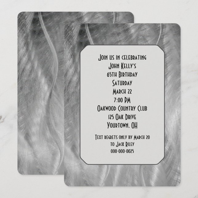 Invitation Argent brossé métal Abstrait fête d'anniversaire (Devant / Derrière)