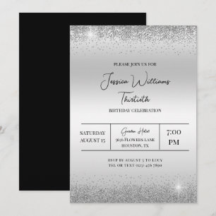 Invitation Argent Confetti & Étincelles Anniversaire