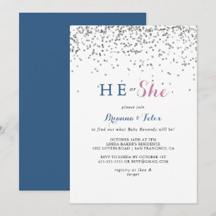 Invitation Argent Confetti Lui ou Elle Révélation de genre