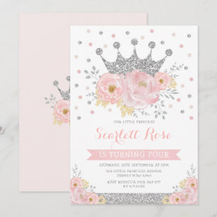 Invitation Argent Couronne princesse Blush rose Floral Annive