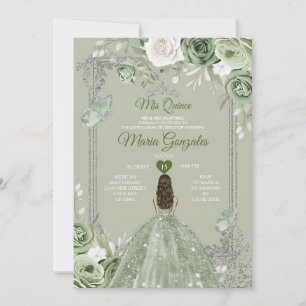 Invitation Argent Couronne Sage Vert Floral Mis Quince 15 Ano