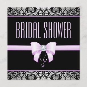 Invitation Argent Damask, Lilac Bow & Diamond Fête des mariée