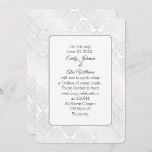 Invitation Argent Damask Shimmer Mariage Floral Design