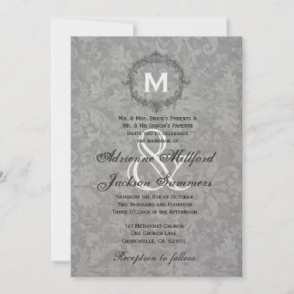Invitation Argent Damask Vintage Cadre Mariage Métallique