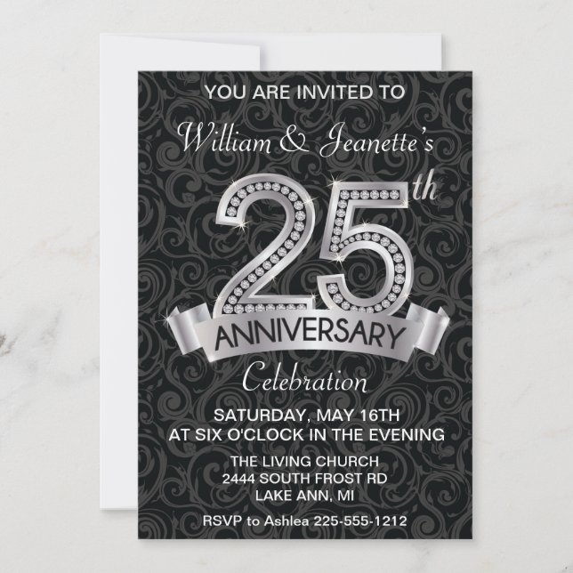 Invitation Argent Diamant 25e Anniversaire (Devant)