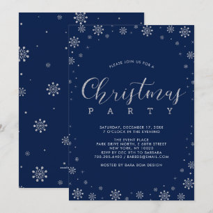 Invitation Argent Dîner de fête de Noël aux flocons de neig