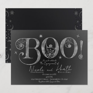 Invitation Argent Elegant BOO Magique Halloween Fiançailles