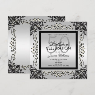 Invitation Argent élégant et anniversaire des femmes de