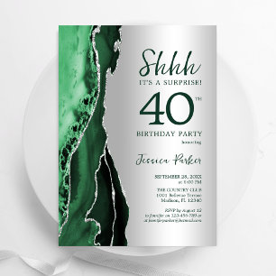 Invitation Argent Emerald Green Agate Surprise 40e anniversai